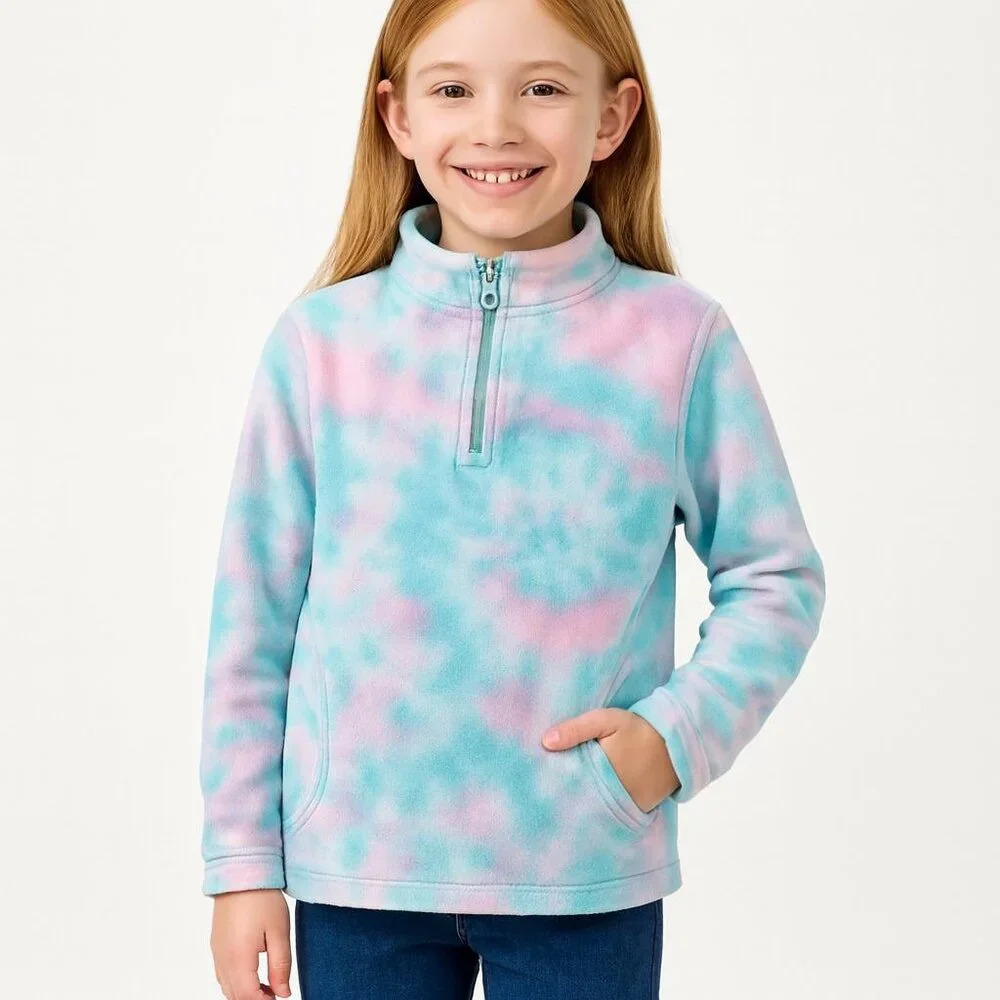 Btween Girls Tie Dye Pullover Pink Blue Pastel 1/4 Zip Size 10